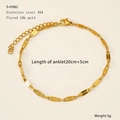 Macro detail of 18k gold plated stainless steel anklet with length and weight specs - Box Chain (S-H382)