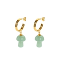 Boucles d'oreilles créoles C en acier doré 18K avec pendentifs champignon vert - Créole en C Dorée Avec Pendentif Champiignon Vert (YYE023007)