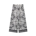 Pantaloni a gamba larga da donna con stampa floreale bianca e nera ed elastico in vita - XS / Pants