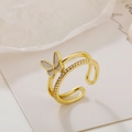 Adjustable double-layered golden butterfly ring with sparkling zircon stone accents - Adjustable Open / 【J533】Gold Double Layer Zircon Butterfly Ring