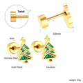 Detailansicht der vergoldeten Edelstahl-Weihnachtsbaum-Ohrstecker mit Größenangaben - Weihnachtsbaum Twist Ohrstecker