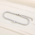 Silver tennis bracelet featuring a central heart-shaped stone and cubic zirconia inlay - Silver Pink Stone (KB168995-Z)