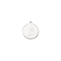 Detailed view of silver stainless steel round pendant with floral engraving and top ring - February - Violet