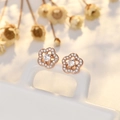 Rose gold plum blossom stud earrings in S925 silver with micro-pave cubic zirconia - Plum Blossom Studs (Rose Gold Plated)