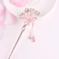Floral hair pin with pink flowers and tassel drops for traditional hairstyles - Rose Gold Pink Flower Rhinestone Tassel (FZ021)