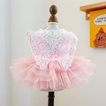 Robe de princesse rose pour animaux avec tulle multicouche et broderie papillon géante - M / Robe en maille fée papillon - Rose
