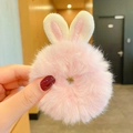 Pink plush bunny ears hair scrunchie made of soft faux fur for women's hairstyles - 1128D Pink Bunny Ears Plush Scrunchie