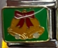 Maglia per bracciale italiano con campanella di Natale dorata su smalto verde - MK-952 Campanelle con Nastro