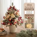 60cm DIY Christmas tree with red and white ornaments in a ceramic-style base - 60CM Red & White Snow Tree (Iron Bucket)