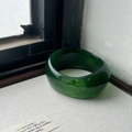 Minimalist wide resin bangle in translucent dark green finish with a vintage look - Dark Green