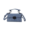 Retro denim crossbody bag in blue with black metal clasp and adjustable shoulder strap - Blue Denim Texture