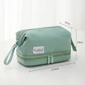 Grand sac cosmétique double couche vert menthe en nylon imperméable, taille 27,5x19x15cm - Grand / Vert Pâle