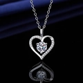 Silver heart-shaped pendant necklace featuring a central round stone with diamond accents - Xl-140 [with Cross Chain]