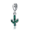 Silver cactus charm with green emerald zircons for DIY jewelry and bracelets - Style 34-Pave Diamond Cactus