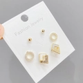 Three-pair gold S925 silver stud earring set with geometric cubic zirconia accents - Gold White E473