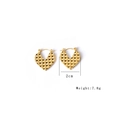 Golden heart earrings with pyramid texture finish, 2cm width and 7.8g lightweight design - Heart Textured