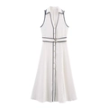 Robe chemise sans manches à pois bleu marine avec ceinture sur fond blanc pur - XS / Pois Blancs