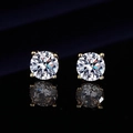 Classic four-prong moissanite stud earrings in a golden finish with sparkling round cut stones - Gold Tone Four-Prong (LED-51)