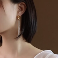 Long tassel drop earrings in 18k gold finish featuring a vertical row of white zircons - Gold Full Diamond Earrings (F475)