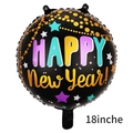 18-inch black round Happy New Year foil balloon with golden dots and star patterns - Gradient New Year Round Balloon