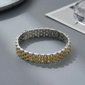 Titanium steel watchband bracelet in two-tone silver and gold finish design - 8mm Two-tone Straight Five-bead