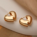 Minimalist gold-plated heart-shaped earrings with a polished metallic finish and clasp - Gold