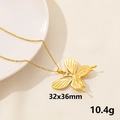 Elegant gold butterfly pendant necklace in stainless steel with realistic wing texture details - Realistic Butterfly Style (S1095-G+N22-G)