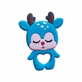 Blue silicone baby teether with cute cartoon deer design and heart-shaped handle - Elk / Turquoise Green