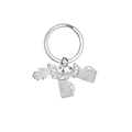 Silver stainless steel keychain with three cute cartoon cat and dog animal charms - 2 Cats 1 Girl / Silver