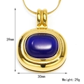 Retro gold snake chain necklace with large oval blue natural stone pendant for women - Gold Blue Cat's Eye
