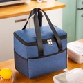 Große denimblaue Oxford-Lunchtasche mit Netzseitentasche und stabilen Griffen - Marineblau