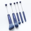 DIY beadable 5-piece makeup brush set with navy blue bristles and metal ball tips - Morandi Navy