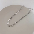 Collana a catena a graffetta argento minimalista in acciaio per stratificazione - Collana / Argento
