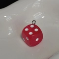 Red translucent dice keychain charm with silver metal ring for DIY accessories - Red Translucent Dice Pendant (PY049-YH)
