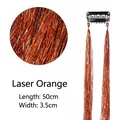 Laser orange tinsel hair extension 50cm with black clip and sparkling metallic finish - Laser Orange