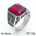 Vintage stainless steel ring for men with rectangular red gemstone and engraved details - Style D Steel Red (KR109912-TGX)