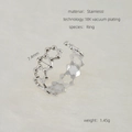 Verstellbarer hohler Sechseckring aus silbernem Edelstahl mit 18K Vakuumplattierung - Hohl Honigwabe Stil (ZR036S) / Silber