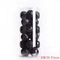 Set of 24 black 4cm Christmas balls with matte, glossy, and glitter textures - Mixed Black / 4CM Mixed Styles - 24 Pack