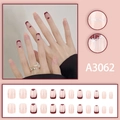 Short burgundy French fake nails with silver glitter stripes and 24pcs nude pink press-on set - Wine Red French Glitter (A3062 Glue Type)