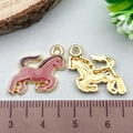 Golden horse pendant with red enamel finish and hollow design shown with ruler measurements - Brown Horse (21846)