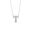 Silver letter T pendant necklace with sparkling zircon pave on a fine link chain - Letter T