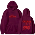 Sweat à capuche bordeaux avec logo sur le devant et grand imprimé cerise au dos et cordons - Bordeaux