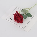Single red velvet artificial rose with green leaves and a decorative E card - Deep Red (Small Velvet)