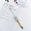 DIY beadable pen in bright yellow with white faux pearls and clear rhinestones - Amber Yellow