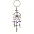 Portachiavi acchiappasogni dettagliato con cristalli viola e piume metalliche - Ametista