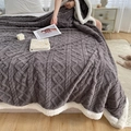 Thick dark grey velvet blanket with rhombic patterns and white sherpa lining - Dark Gray