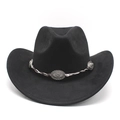 Klassieke zwarte western cowboyhoed met etnische gevlochten band en zilveren metalen concho's - M(56-59CM) / Zwart (Suèda)