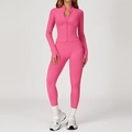 Ensemble de yoga rose vif pour femme avec veste à manches longues et legging sans couture - S / Jacket + Leggings - Rose Red