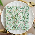 Floral party napkin with strawberry print on light green background in a white plate - Strawberry Pattern (1090)