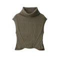 Chaleco de punto acanalado verde oliva con cuello alto y aberturas en los laterales - S / verde oliva